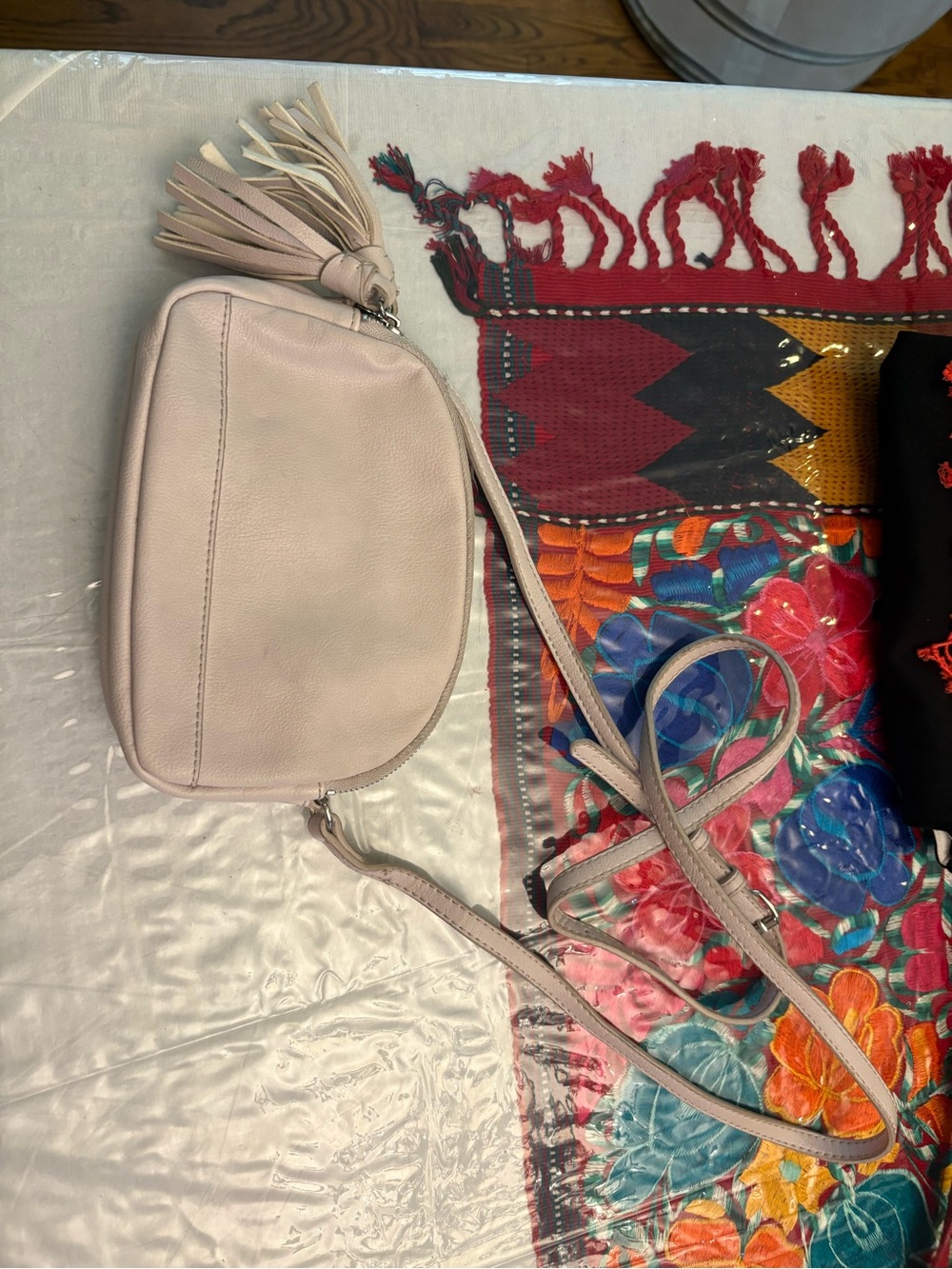 Neiman Marcus Pale Pink Leather Crossbody Bag with Tassel